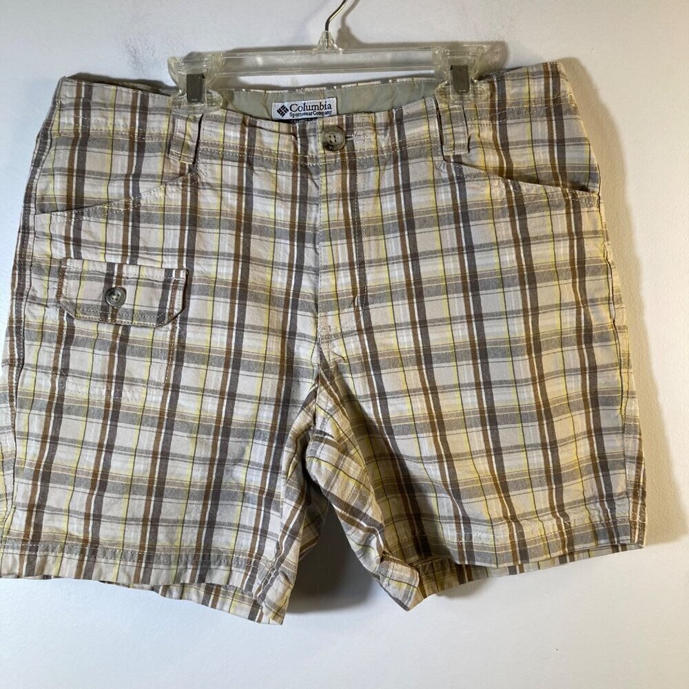 Womens‎ Columbia Plaid Cotton Shorts Tan Brown 10/6 Pockets